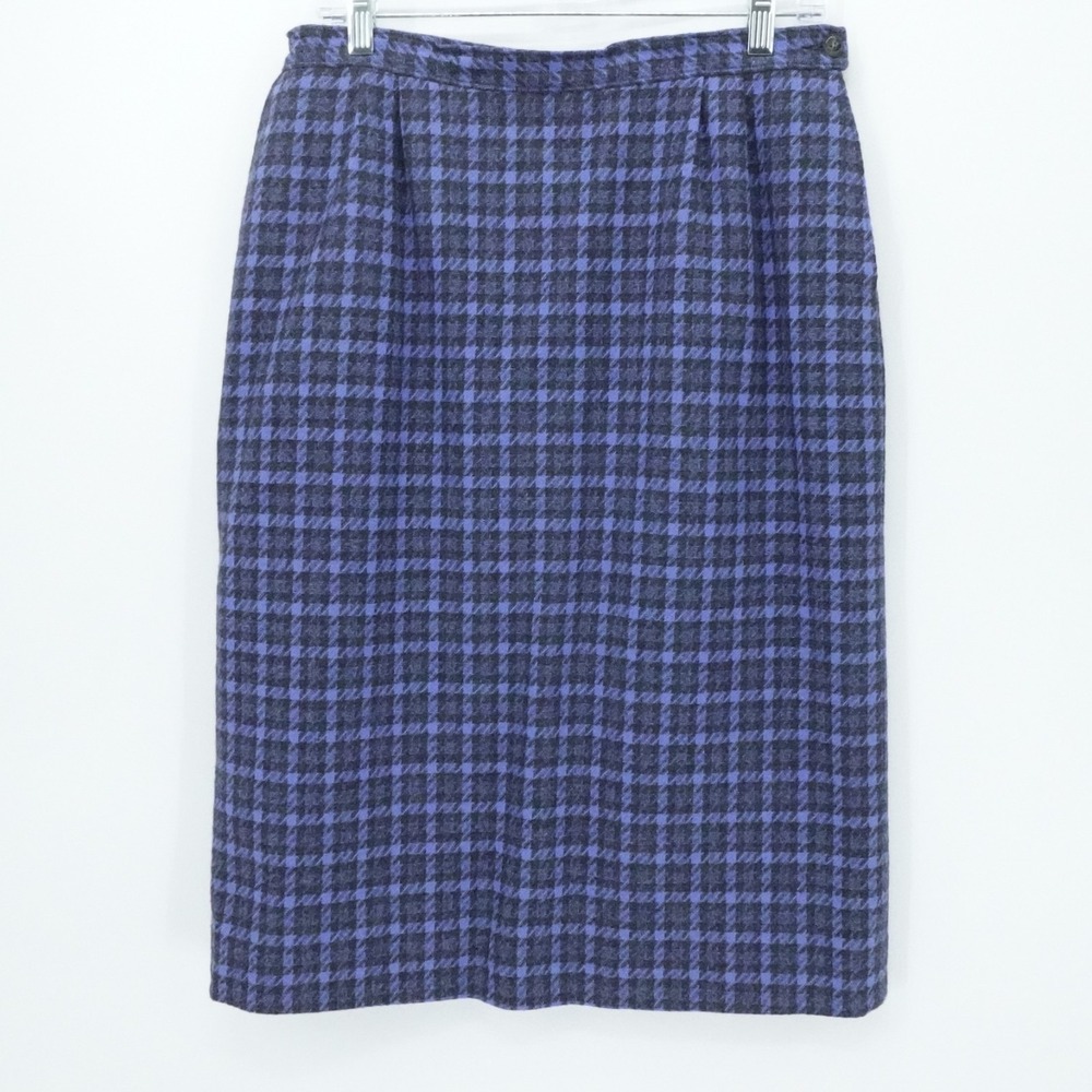 Vintage Pendleton Skirt Women 14 Blue Plaid Wool Academia Casual Office Made USA